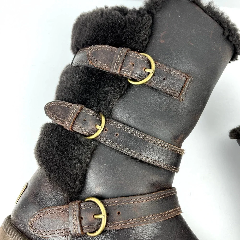 UGG Becket Shearling & Leather Water Resistant Buckle Boot Dark Brown 6 - Picture 6 of 12